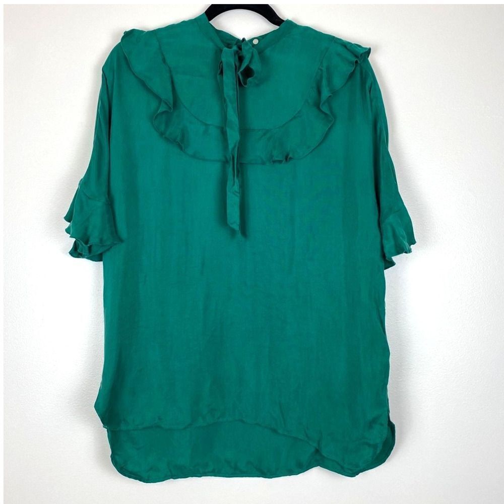 Sandro Paris Emerald Green Ruffled Sleeves Shirt 1